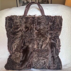 Loewe Authentic Mink Fur Nappa Leather Tote Bag Handbag Vintage VGUC